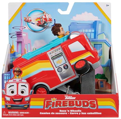 Disney Junior Firebuds, BO und Flash Spielzeug-Feuerwehrauto mit Rückzugmotor und Wheelie-Action, Kinderspielzeug für Jungen und Mädchen von Spin Master