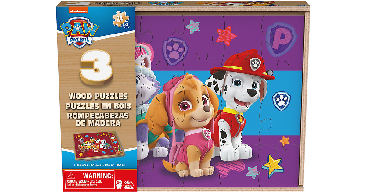 Paw Patrol, 3-Holzpuzzle-Sammlung 24-teilige Kinderpuzzles mit tragbarer Holzbox zur Aufbewahrung, Chase, Marshall, Skye, Rubble, Vorschulkinder Kleinkinder Paw Patrol, 3-Holzpuzzle-Sammlung 24-teilige Kinderpuzzles mit tragbarer Holzbox zur Aufbewahrung, Chase, Marshall, Skye, Rubble, Vorschulkinder Kleinkinder von Spin Master