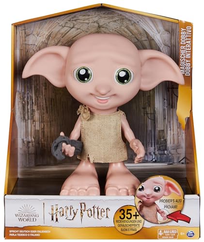 Wizarding World Harry Potter - Interaktiver Dobby Hauself Puppe mit über 30 Geräuschen, Sätzen und Bewegungen, Deutsch-Italienisch, Spielzeug für Kinder ab 6 Jahren, Fanartikel von Wizarding World