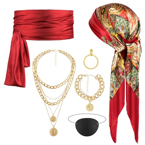 Spinosaurus 6 Stück Piraten Zubehör Sets für Frauen, Piraten Bandana Augenklappe Ohrring Goldkette Kapitän Kostüm Zubehör für Rollenspiel Dress Up Requisiten Spinosaurus 6 Stück Piraten Zubehör Sets für Frauen, Piraten Bandana Augenklappe Ohrring Goldkette Kapitän Kostüm Zubehör für Rollenspiel Dress Up Requisiten von Spinosaurus