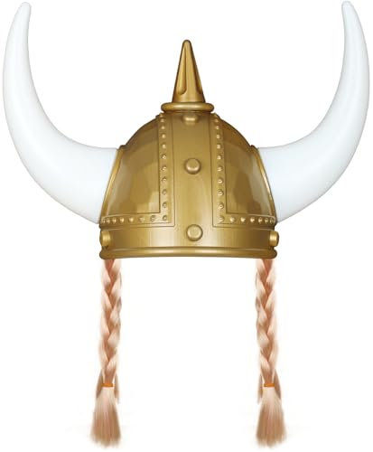 Spinosaurus Wikinger Helm für Erwachsene Mit Perücke - Mittelalter Horn Mütze, Römer Helm - Kostüm Zubehör für Karneval, Halloween, Fasching, Mottoparty von Spinosaurus