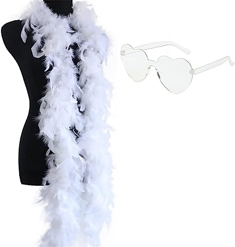 SpirWoRchlan Bunte Federboa, 2 m Federboa für Damen, für Tanzen, Hochzeit, Party, Cosplay, Halloween, Junggesellinnenabschied, Kostümzubehör, mit Herz, randlose Sonnenbrille, Weiß SpirWoRchlan Bunte Federboa, 2 m Federboa für Damen, für Tanzen, Hochzeit, Party, Cosplay, Halloween, Junggesellinnenabschied, Kostümzubehör, mit Herz, randlose Sonnenbrille, Weiß von SpirWoRchlan