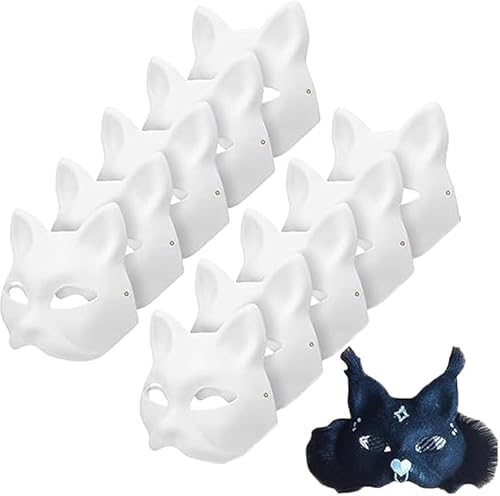 SpirWoRchlan Fox Anime Katzenmaske, Halbgesichtsmaske, handbemalte weiße Therian-Masken für Halloween-Kostüm, Kinder, Cosplay, Maskerade & Karnevalspartys, 10 Stück von SpirWoRchlan