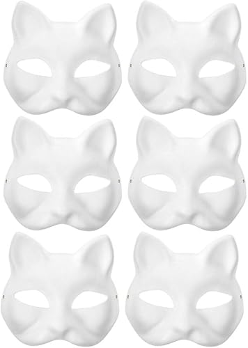 SpirWoRchlan Fox Anime Katzenmaske, Halbgesichtsmaske, handbemalte weiße Therian-Masken für Halloween-Kostüm, Kinder, Cosplay, Maskerade & Karnevalspartys, 6 Stück von SpirWoRchlan