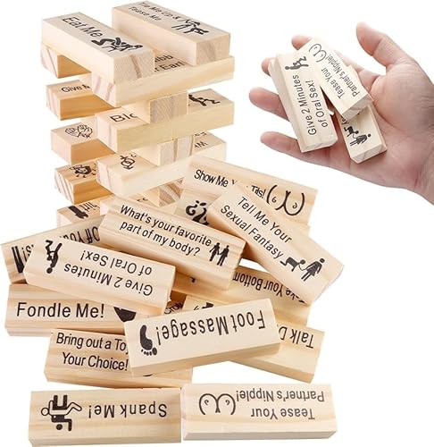 Super Freches Blockturm-Spiel, Valentins-Taumelturm, Stapelblöcke, Paaraktivitäten und Date-Nacht-Ideen, Hölzerne Freche Spiele für Erwachsene, Party-Spiel, Geschenk, Holzfarbe, 48 von SpirWoRchlan