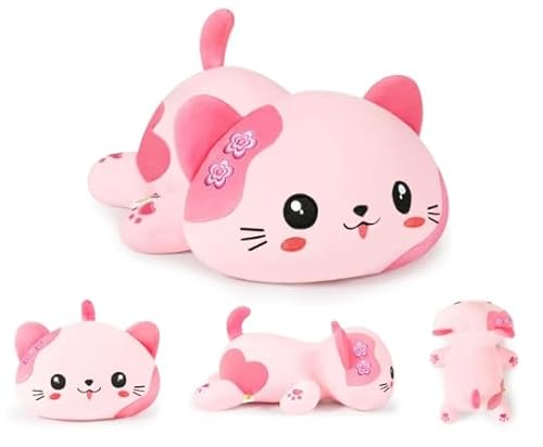 Spiritzohic Rosa Katze Kuscheltier,Kawaii Plüschtiere,Niedliches Katze Plüschtier,Weiches Stofftier Kopfkissen Plüsch Kissen Kawaii Katze Plüsch Kissen Spielzeug Weihnachten Geburtstag Geschenke von Spiritzohic