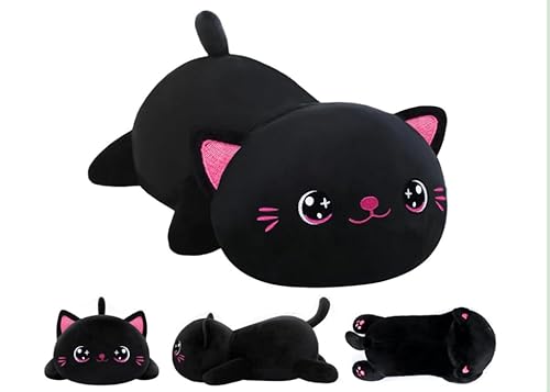 Spiritzohic Schwarze Katze Kuscheltier,Kawaii Plüschtiere,Niedliches Katze Plüschtier,Weiches Stofftier Kopfkissen Plüsch Kissen Christmas Toy Weihnachten Geburtstagsfeier Geschenke Dekoration- von Spiritzohic
