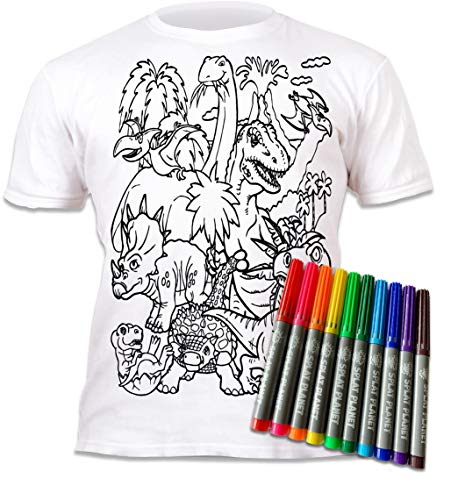 Splat Planet Einfärbbares Dinosaurier-T-Shirt mit 10 ungiftigen, waschbaren Zauberstiften – Einfärbbares und auswaschbares T-Shirt (7-8 Years) von Splat Planet