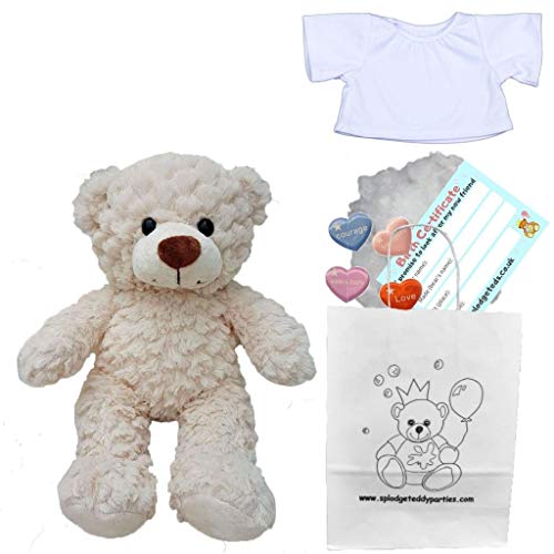 25 cm großer cremefarbener Teddybär - Set zum Basteln eines Teddybären mit weißem T-Shirt - Teddybären zum Selbermachen - kein Nähen 25 cm großer cremefarbener Teddybär - Set zum Basteln eines Teddybären mit weißem T-Shirt - Teddybären zum Selbermachen - kein Nähen von Splodge Teddy Parties