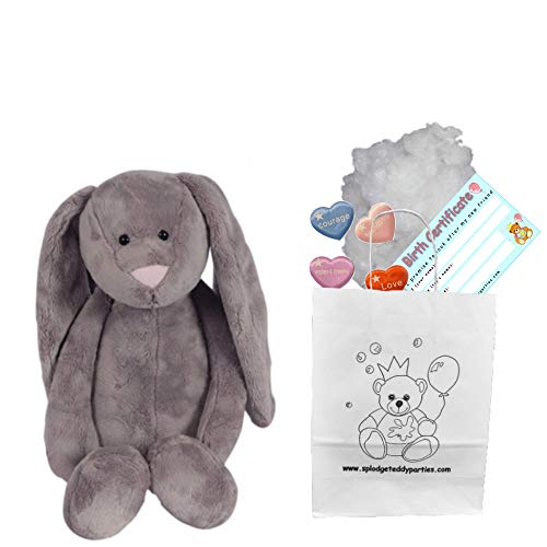 Grauer Plüschhase, Teddybären zum Selbermachen, kein Nähen, Größe 25cm, als Geschenk oder Party von Splodge Teddy Parties