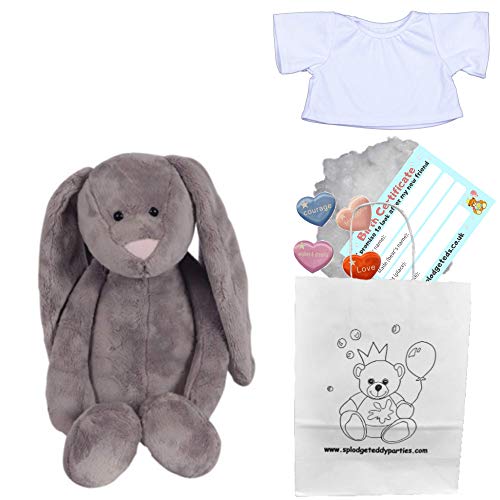 Graues Hasen-Plüschtier – Größe: 25 cm Teddybären zum Selbermachen – ohne Nähen - mit weißem T-Shirt Graues Hasen-Plüschtier – Größe: 25 cm Teddybären zum Selbermachen – ohne Nähen - mit weißem T-Shirt von Splodge Teddy Parties