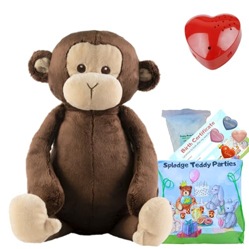 Kuscheliger Affen-Teddybär – Bauen Sie Ihren eigenen Teddybär-Bastelset mit 60-Sekunden-Diktiergerät – 40 cm – kein Nähen – Plüschtier Geschenk für Jungen und Mädchen von Splodge Teddy Parties