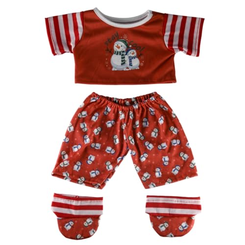 Roter Schneemann-Pyjama mit Hausschuhen, Teddybär-Kleidung, Größe: 40 cm, passend für Build a Bear von Splodge Teddy Parties