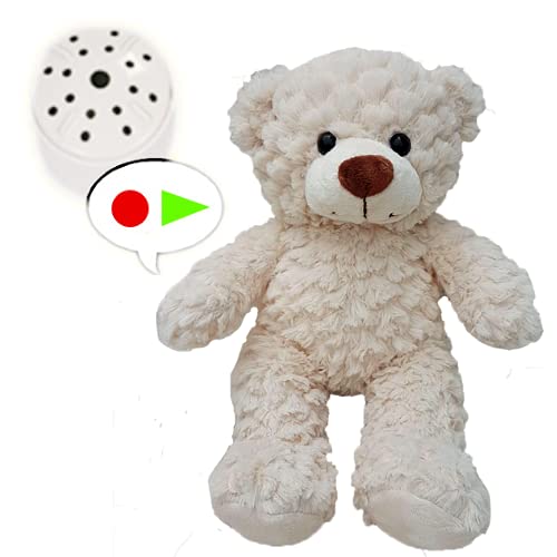 Splodge Nachrichten-Bär - 25 cm - Eiscreme weißer Teddybär- Nehmen Sie eine 20 Sekunden lange persönliche Sprachnachricht auf und verschicken Sie sie per Bär von Splodge Teddy Parties