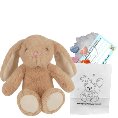 Splodge Teddy Parties Braunes Hasen-Plüschtier, 25 cm, Bauen Sie Ihren eigenen Teddybär, Party-Set von Splodge Teddy Parties