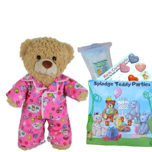 Toffee der braune Teddybär mit rosa Pyjama, zum Selbermachen, 40 cm, ohne Nähen, weiches Plüschtier, Geschenk für Mädchen von Splodge Teddy Parties