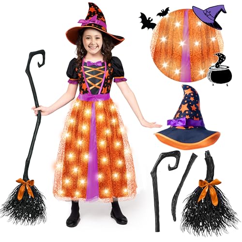 Spoktakuläre Kreationen Hexenkostüm für Mädchen, leuchtende orange Hexenkostüm, Märchen Hexe Halloween Kostüm Kleid auf 3t von Spooktacular Creations