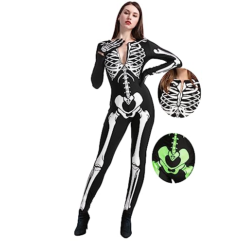 Spooktacular Creations Skelett-Kostüm für Erwachsene, Damen, leuchtet im Dunkeln, für Halloween, Kostümparty, Rollenspiel, Cosplay von Spooktacular Creations