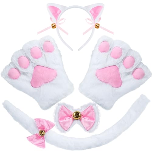 Spooktacular Creations 5-teiliges weißes Kätzchenkostüm-Zubehör mit Katzenohren-Stirnband, Pfotenhandschuhen, Fliege, Schwanz für Erwachsene, Kinder, Cosplay, Halloween-Party-Verkleidungsset Spooktacular Creations 5-teiliges weißes Kätzchenkostüm-Zubehör mit Katzenohren-Stirnband, Pfotenhandschuhen, Fliege, Schwanz für Erwachsene, Kinder, Cosplay, Halloween-Party-Verkleidungsset von Spooktacular Creations