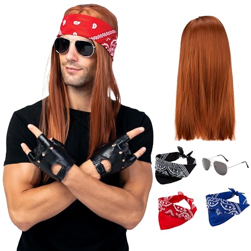 Spooktacular Creations 90er Jahre Rocker Kit mit Perücke, Handschuhe, Sonnenbrillen und Bandanas für Herren, Hard Rock Kostüm für Halloween Cosplay Spooktacular Creations 90er Jahre Rocker Kit mit Perücke, Handschuhe, Sonnenbrillen und Bandanas für Herren, Hard Rock Kostüm für Halloween Cosplay von Spooktacular Creations