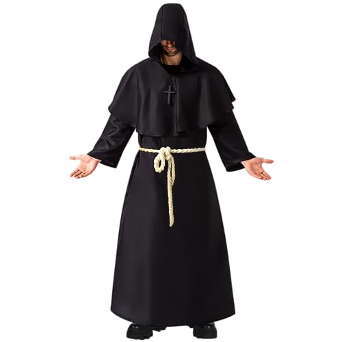 Spooktacular Creations Adult Medieval Hooded Monk Cloak Renaissance Priest Robe Halloween Kostüm (black, XX-Large) von Spooktacular Creations