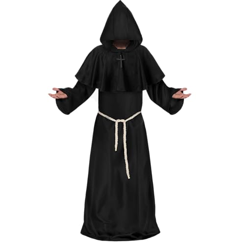 Spooktacular Creations Adult Medieval Hooded Monk Cloak Renaissance Priest Robe Halloween Kostüm (black, XX-Large) von Spooktacular Creations