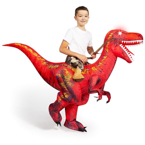 Spooktacular Creations Aufblasbares Dinosaurierkostüm für Kinder, T-Rex-Kostüm mit LED-Leuchtaugen zum Aufsitzen, digital bedruckte, luftaufblasbare (rot, klein) von Spooktacular Creations