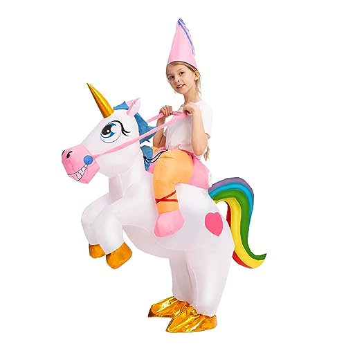 Spooktacular Creations Aufblasbares Kostüm Einhorn reitet ein Einhorn Air Blow-up Deluxe Halloween Kostüm (weiß, 7-10 Jahre) von Spooktacular Creations