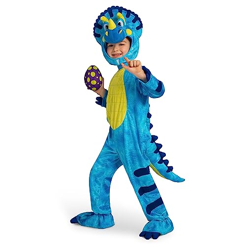 Spooktacular Creations Baby Triceratops Kostüm, blaues Dinosaurierkostüm mit Plüschei für Kinder, Kind, Kleinkindjungen, Triceratops Jumpsuit mit Kapuze, Halloween-Kostüm für Dress-up-Partys von Spooktacular Creations