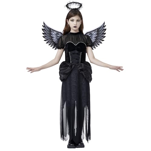 Spooktacular Creations Bad Angel-Kostüm, schwarzes Engel-Kostüm für Mädchen, Engel-Teufel-Kostüm für Halloween-Verkleidung, Engel-Rollenspiele (groß (10–12 Jahre)) von Spooktacular Creations