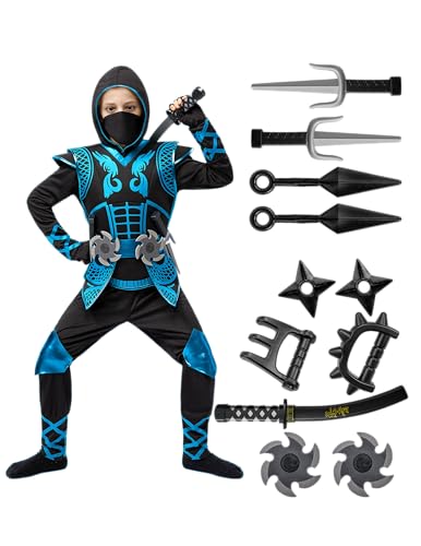 Spooktacular Creations Blaues Ninja-Kostümset, Ninja-Overall mit Schaumstoff-Accessoires für Kinder, Kleinkind-Halloween-Outfit für Ideen für Cosplay-Partys (klein, 5–7 Jahre) von Spooktacular Creations