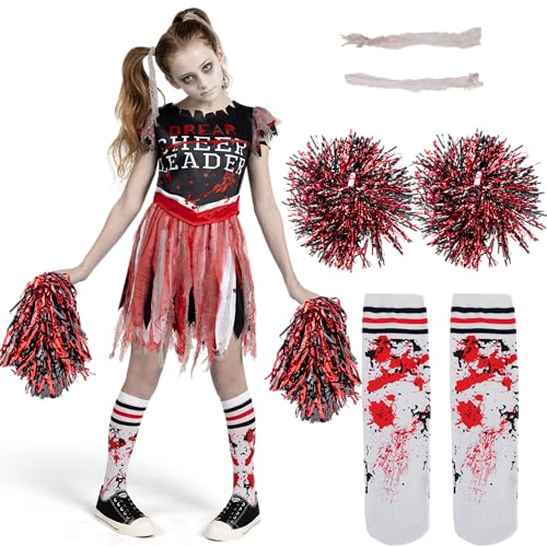 Spooktacular Creations Cheerleader-Kostüm für Mädchen, gruseliges blutiges Cheerleaderkostüm, Zombie Fearleader-Kostüm für Halloween-Dress-up-Partys-XL Spooktacular Creations Cheerleader-Kostüm für Mädchen, gruseliges blutiges Cheerleaderkostüm, Zombie Fearleader-Kostüm für Halloween-Dress-up-Partys-XL von Spooktacular Creations
