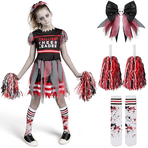Spooktacular Creations Cheerleader-Kostüm für Mädchen, schwarzes und rotes schreckliches Cheerleader-Kostüm, Zombie Fearleader-Kostüm für Halloween-Dress-up-Partys-m Spooktacular Creations Cheerleader-Kostüm für Mädchen, schwarzes und rotes schreckliches Cheerleader-Kostüm, Zombie Fearleader-Kostüm für Halloween-Dress-up-Partys-m von Spooktacular Creations
