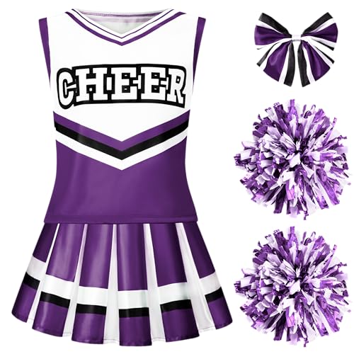 Spooktacular Creations Cheerleader-Kostüm für Mädchen, süßes Cheerleader-Outfit, lila und weiße Cheerleader-Uniform für Halloween-Verkleidung und Rollenspiele-L von Spooktacular Creations