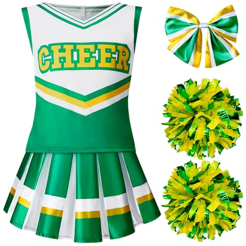 Spooktacular Creations Cheerleader-Kostüm für Mädchen, süßes Cheerleading-Outfit, grün-weiße Cheer-Uniform für Halloween Dress Up und Rollenspiel-L von Spooktacular Creations