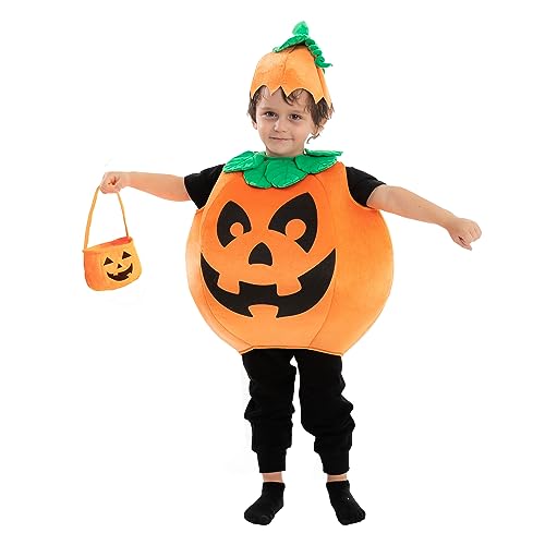 Spooktacular Creations halloween kostüm kürbis kinder Kürbis kostüm mit einem Kürbiskorb und einem Hut für Halloween Dress Up Party, Medium (8-10yr). von Spooktacular Creations