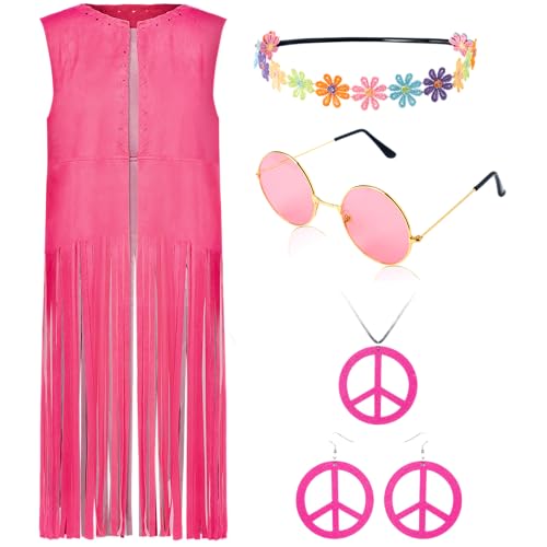 Spooktacular Creations Damen-Halloweenkostüme, rosa Hippie-Accessoires-Set für Damen für Halloween-Partys – M Spooktacular Creations Damen-Halloweenkostüme, rosa Hippie-Accessoires-Set für Damen für Halloween-Partys – M von Spooktacular Creations