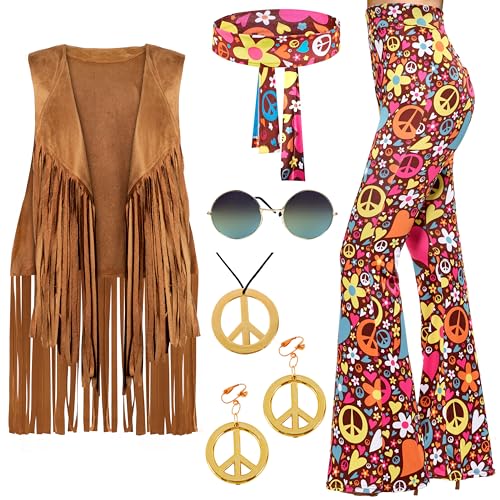 Spooktacular Creations Damen Hippie-Hosen-Set, Hippie-Kostüm Damen mit Hippie-Weste, Hippie-Hosen, Hippie-Brille und Hippie-Accessoires für Halloween, 70er-Jahre-Kostüm, Frau, Cosplay, L Spooktacular Creations Damen Hippie-Hosen-Set, Hippie-Kostüm Damen mit Hippie-Weste, Hippie-Hosen, Hippie-Brille und Hippie-Accessoires für Halloween, 70er-Jahre-Kostüm, Frau, Cosplay, L von Spooktacular Creations