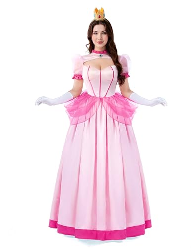Spooktacular Creations Damen-Kostüm, pfirsichrosa Kleid, mit Handschuhen und Krone, Prinzessinnenkleid für Halloween-Kostüme, Frau 2024, Kostümpartys, XL von Spooktacular Creations
