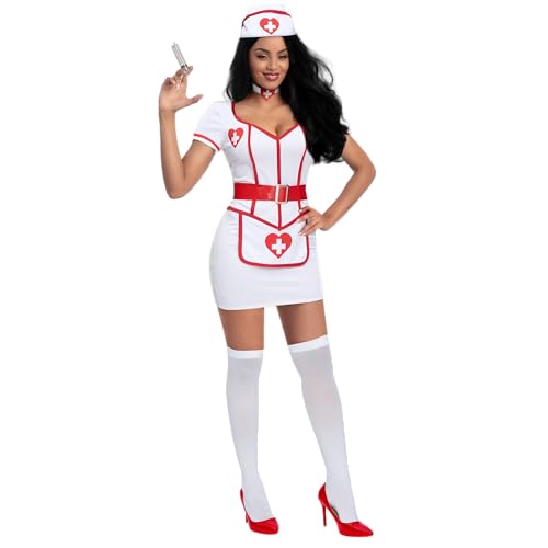 Spooktacular Creations Damen-Kostüm, weißes Krankenschwester-Kostüm mit Herzstillstand, mit Stirnband, Halsband, Gürtel und Spritzen-Set für Erwachsene, Halloween, Party, Cosplay Spooktacular Creations Damen-Kostüm, weißes Krankenschwester-Kostüm mit Herzstillstand, mit Stirnband, Halsband, Gürtel und Spritzen-Set für Erwachsene, Halloween, Party, Cosplay von Spooktacular Creations