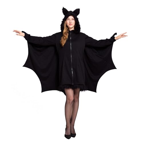 Spooktacular Creations - Fledermaus Kostüm Damen Fledermaus Flügel, Schwarz Fledermaus Reißverschluss Hoodie, Halloween Kostüm für Erwachsene (Large, Black) von Spooktacular Creations