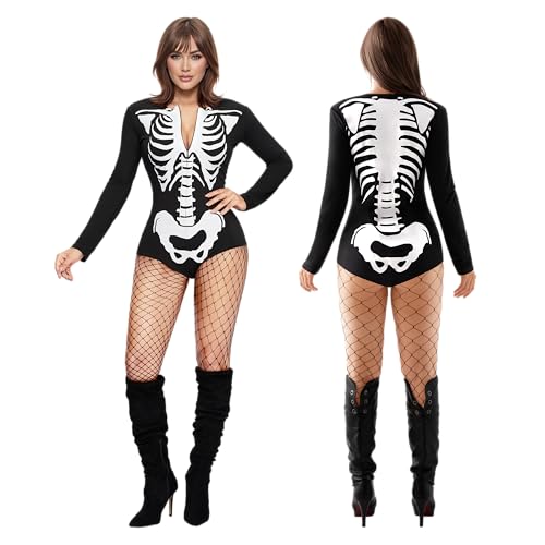 Spooktacular Creations Damen Skelettkostüm, gruseliges Halloween-Kostüm, Skelett-Bodysuit für Damen, Anziehparty von Spooktacular Creations