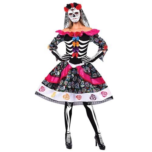 Spooktacular Creations Damen Tag der Toten Kostüm, mit Kleid, Rosenschleier, Maske, Skeleton lange Handschuhe, Schädel Legging für Halloween Damen Dress Up Party, Tag der Toten von Spooktacular Creations