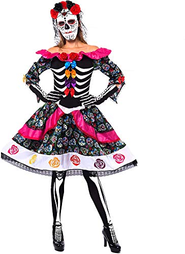 Spooktacular Creations Damen Tag der Toten Kostüm, mit Kleid, Rosenschleier, Maske, Skeleton lange Handschuhe, Schädel Legging für Halloween Damen Dress Up Party, Tag der Toten von Spooktacular Creations