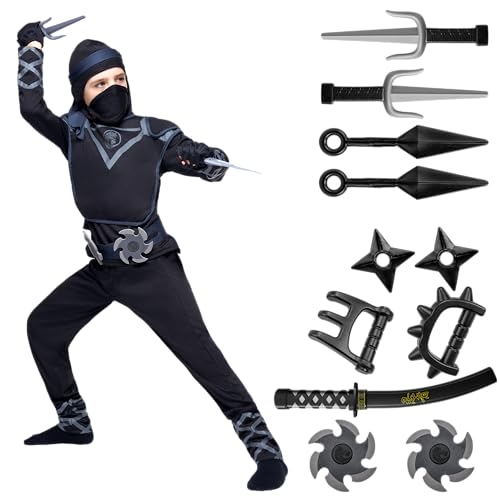 Spooktacular Creations Deluxe Schwarzer Ninja Kostüm Set mit Ninja Schaumstoff Zubehör Spielzeug für Kinder Kung Fu Outfit Halloween Ideen von Spooktacular Creations