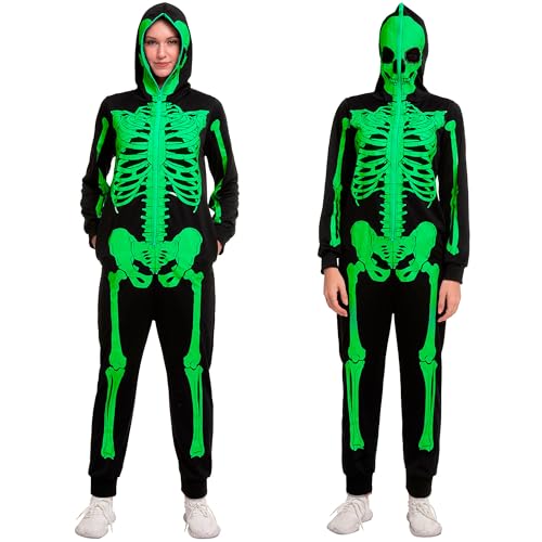Spooktacular Creations Erwachsene Damen Herren Skeleton Glow in The Dark Einteiler Pyjama-Overall für Halloween-Kostüm, Süßes oder Saures, Themenparty-XL von Spooktacular Creations