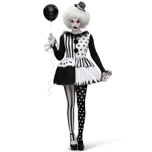 Spooktacular Creations Erwachsene Damen Schwarz-Weiß-Killer-Clown-Kostüm, für Halloween-Terrier-Kostüm Erwachsene Cosplay Spooktacular Creations Erwachsene Damen Schwarz-Weiß-Killer-Clown-Kostüm, für Halloween-Terrier-Kostüm Erwachsene Cosplay von Spooktacular Creations