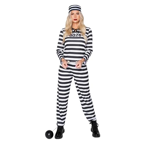 Spooktacular Creations Jailbird-Gefangenen-Kostüm für Erwachsene und Damen für Halloween-Verkleidungspartys, Süßes oder Saures, Cosplay-Themenparty-Standard Spooktacular Creations Jailbird-Gefangenen-Kostüm für Erwachsene und Damen für Halloween-Verkleidungspartys, Süßes oder Saures, Cosplay-Themenparty-Standard von Spooktacular Creations