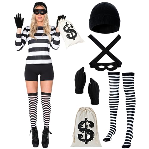 Spooktacular Creations Erwachsene Frauen Räuber Kostüm Set mit Hut Hemd Maske Handschuhe Socken Tasche für Halloween Dress Up Cosplay Thema Party-M Spooktacular Creations Erwachsene Frauen Räuber Kostüm Set mit Hut Hemd Maske Handschuhe Socken Tasche für Halloween Dress Up Cosplay Thema Party-M von Spooktacular Creations