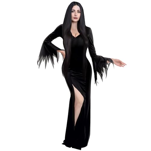 Spooktacular Creations Erwachsene Frauen Schwarz Bodenlanges Gothic Kleid für Halloween von Spooktacular Creations